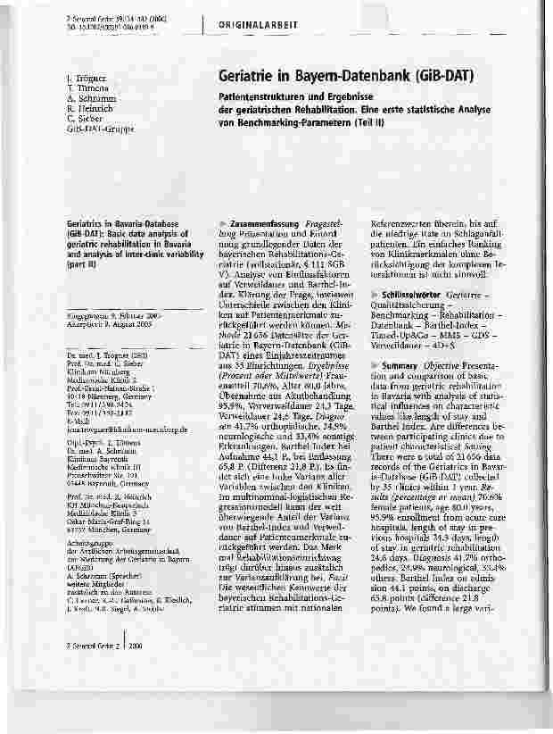 Vorschauseite 1: Geriatrie in Bayern-Datenbank (GiB-DAT)Eine erste statistische Analyse von Benchmarking-Parametern (Teil II)