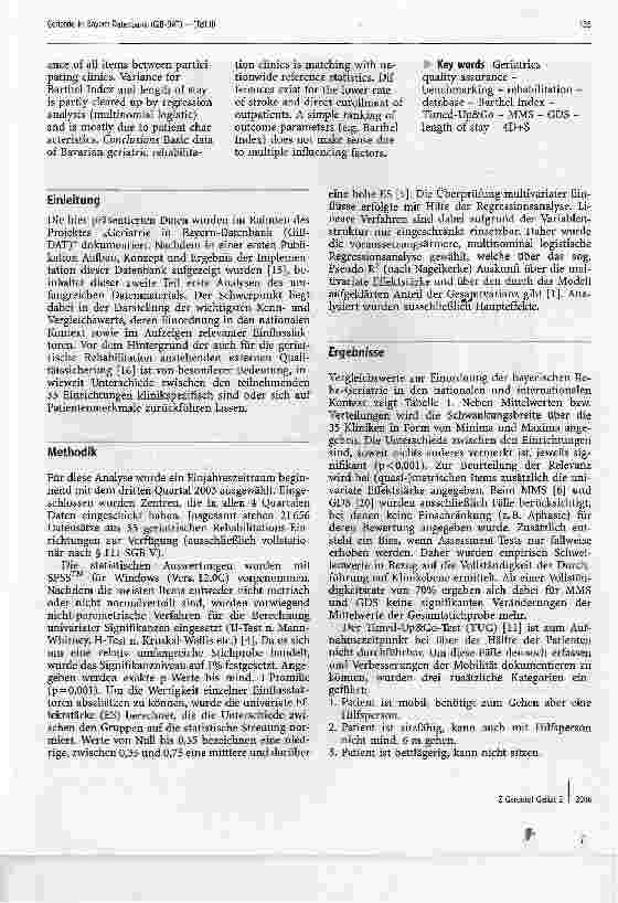 Vorschauseite 2: Geriatrie in Bayern-Datenbank (GiB-DAT)Eine erste statistische Analyse von Benchmarking-Parametern (Teil II)