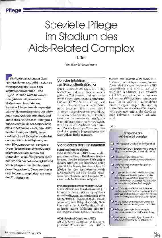 Vorschauseite 1: Spezielle Pflege im Stadium des Aids-Related Complex 1. Teil