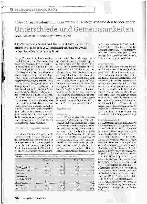 Vorschauseite 1: Dekubitusprävalenz und -prävention in Deutschland und den Niederlanden: Unterschiede und Gemeinsamkeiten