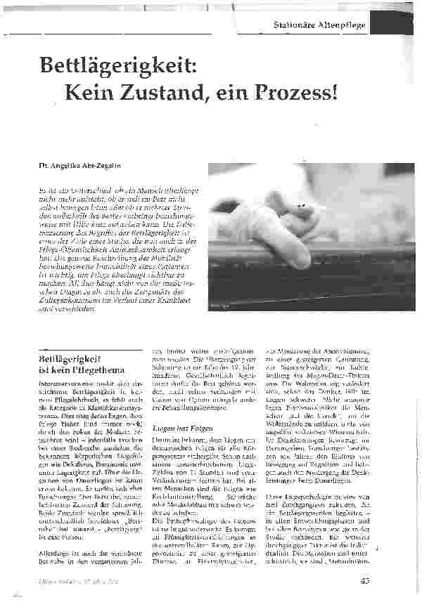 Vorschauseite 1: Bettlägerigkeit:Kein Zustand, ein Prozess!