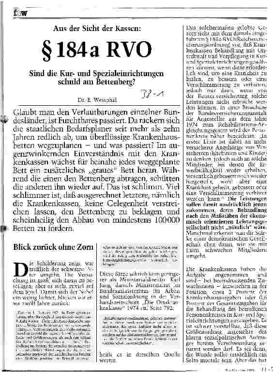 Vorschauseite 1: Aus der Sicht der Kassen: Paragraph 184 a RVO Sind die Kurund Spezialeinrichtungen schuld am Bettenberg?