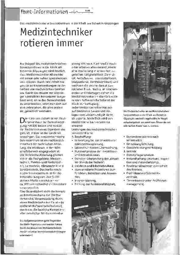 Vorschauseite 1: Medizintechniker rotieren immerDas medizintechnische Servicezentrum in der Klinik am Eichert in Göppingen