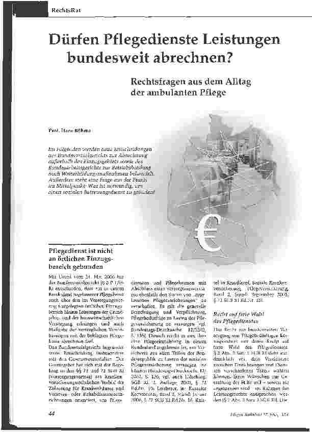 Vorschauseite 1: Dürfen Pflegedienste Leistungen bundesweit abrechnen?Rechtsfragen aus dem Alltag der ambulanten Pflege