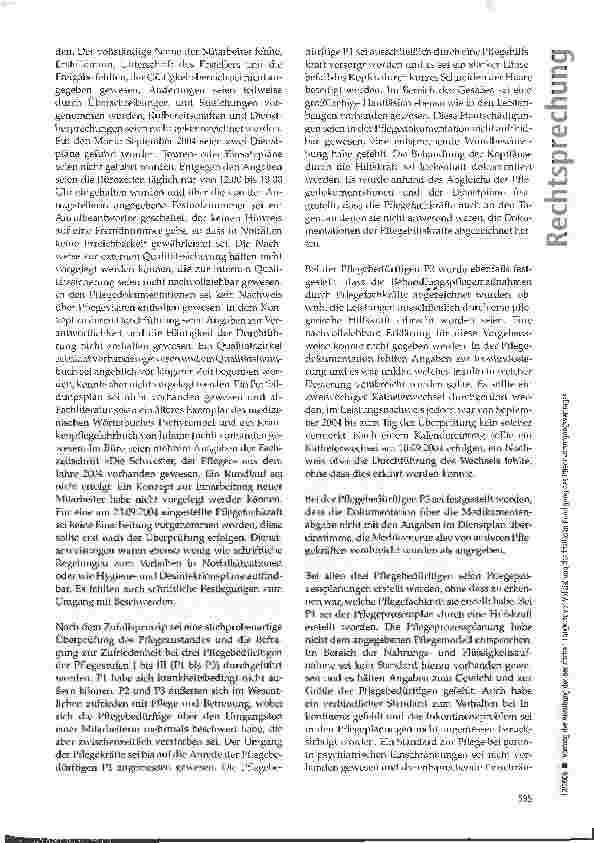 Vorschauseite 2: Vorrang der Ausübung der beruflichen Tätigkeit vor Vollziehung der fristlosen Kündigung des Pflegeversorgungsvertrages