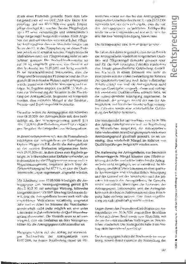 Vorschauseite 4: Vorrang der Ausübung der beruflichen Tätigkeit vor Vollziehung der fristlosen Kündigung des Pflegeversorgungsvertrages
