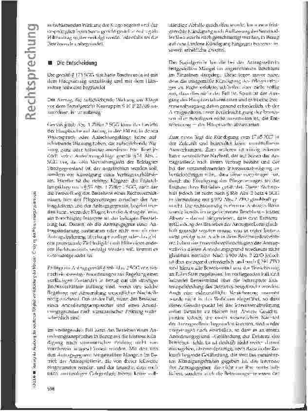 Vorschauseite 5: Vorrang der Ausübung der beruflichen Tätigkeit vor Vollziehung der fristlosen Kündigung des Pflegeversorgungsvertrages