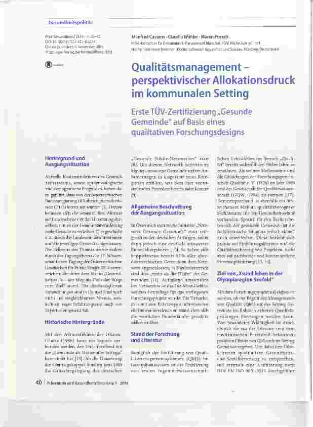 Vorschauseite 1: Qualitätsmanagement perspektivischer Aliokationsdruck im kommunalen Setting