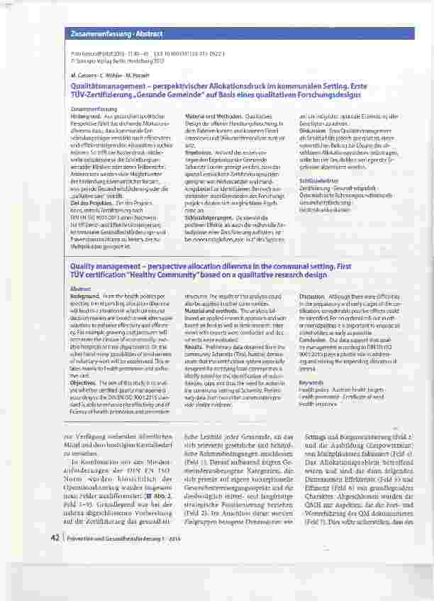 Vorschauseite 3: Qualitätsmanagement perspektivischer Aliokationsdruck im kommunalen Setting
