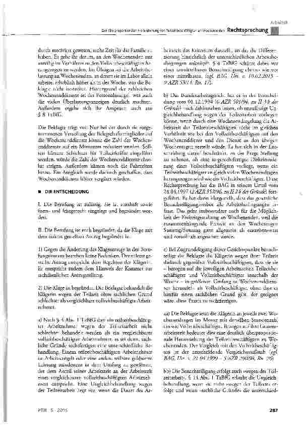 Vorschauseite 3: Zur überproportionalen Heranziehung von Teilzeitbeschäftigten an Wochenenden