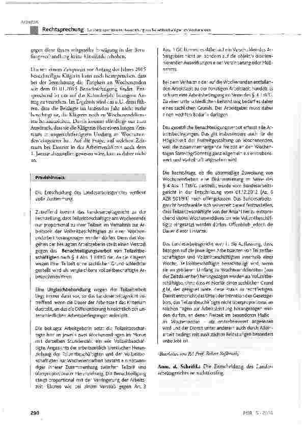 Vorschauseite 6: Zur überproportionalen Heranziehung von Teilzeitbeschäftigten an Wochenenden