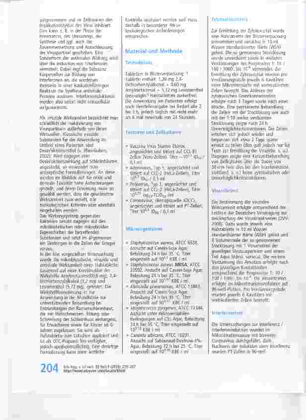 Vorschauseite 2: Untersuchungen zur mikrobistatischen, viruziden und antiviralen Wirksamkeit eines antiseptischen Präparates basierend auf Amylmetacresol, 2, 4-Dichlorbenzylalkohol und Levomenthol