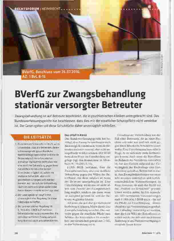 Vorschauseite 1: BVerfG zur Zwangsbehandlung stationär versorgter Betreuter