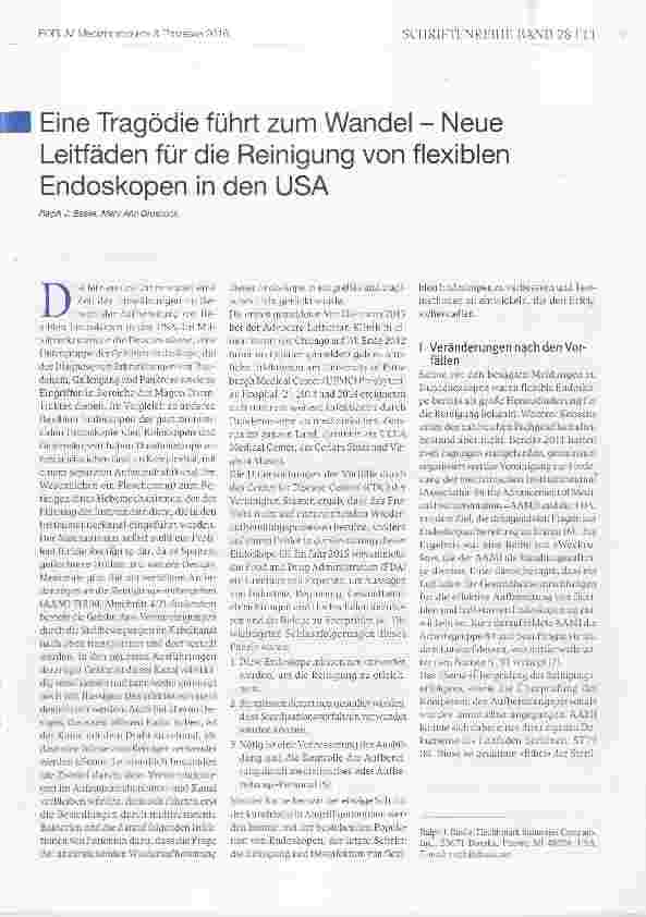 Vorschauseite 1: Eine Tragödie führt zum Wandel Neue Leitfäden für die Reinigung von flexiblen Endoskopen in den USA