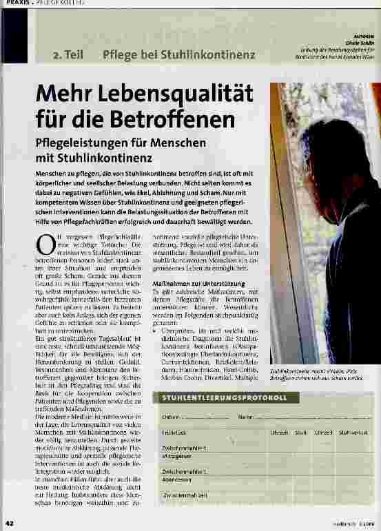 Vorschauseite 1: Mehr Lebensqualität für die BetroffenenPflegeleistungen für Menschen mit Stuhlinkontinenz 2. Teil