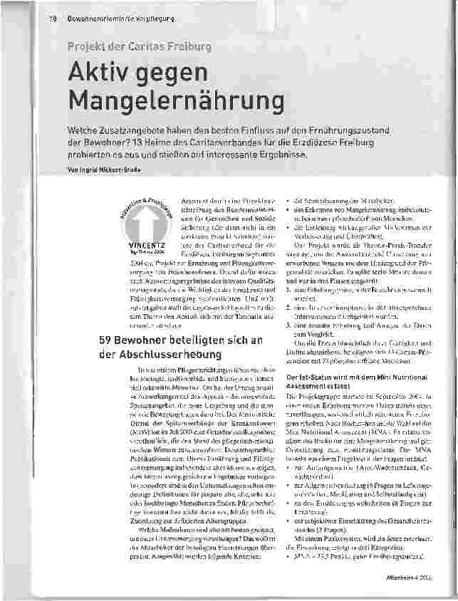 Vorschauseite 1: Projekt der Caritas FreiburgAktiv gegen Mangelernährung