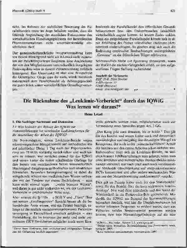 Vorschauseite 1: Die Rücknahme des Leukämie-Vorbericht durch das IQWiGWas lernen wir daraus?