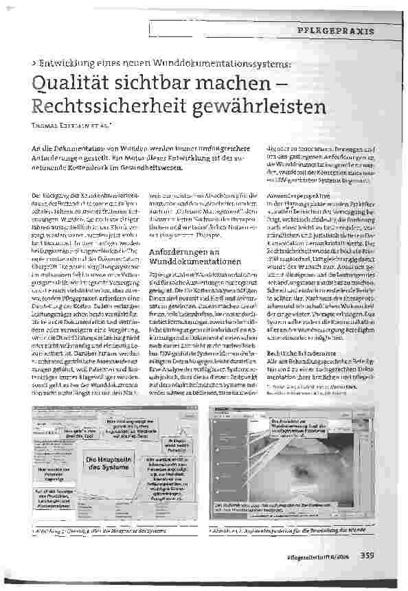 Vorschauseite 1: Qualität sichtbar machen -Rechtssicherheit gewährleistenEntwicklung eines neuen Wunddokumentationssystems:
