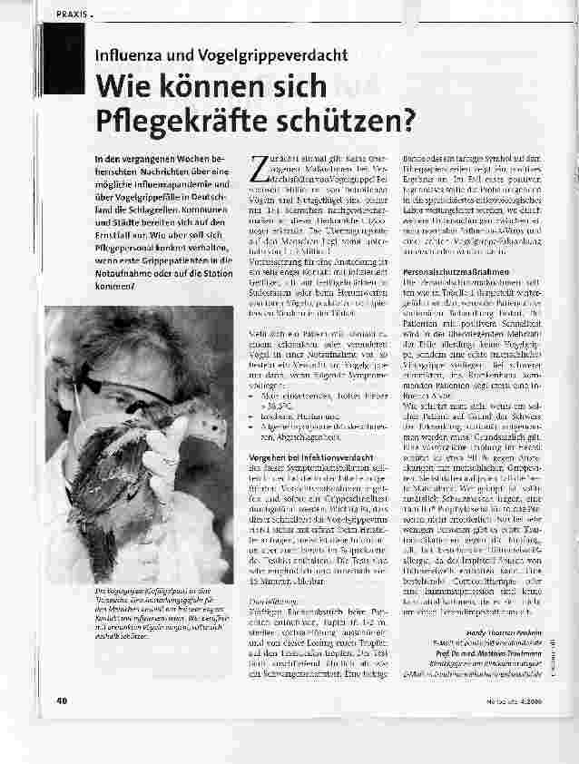 Vorschauseite 1: Influenza und VogelgrippeverdachtWie können sich Pflegekräfte schützen?