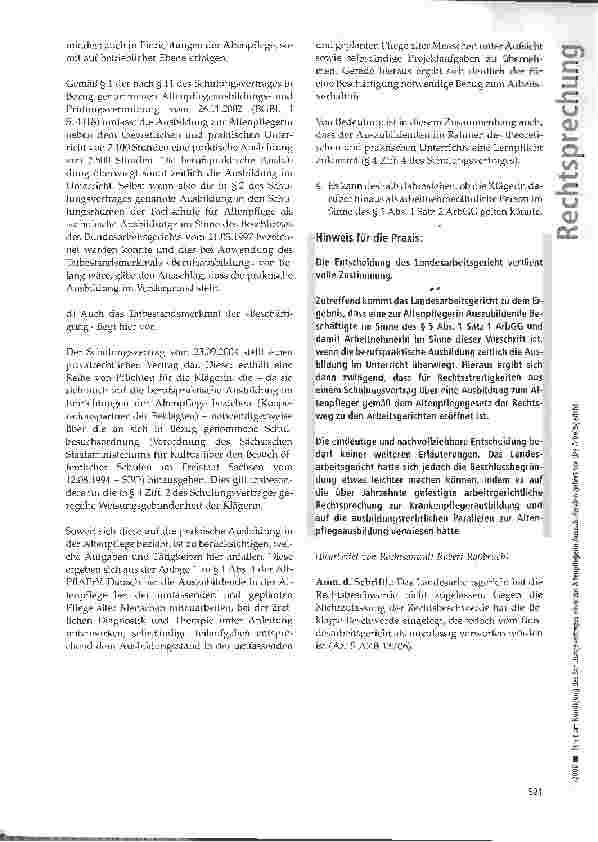 Vorschauseite 3: Streit um Kündigung des Schulungsvertrages einer zur Altenpflegerin Auszubildenden gehört vor das Arbeitsgericht