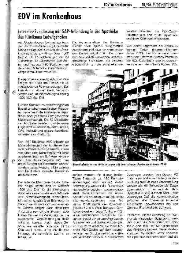 Vorschauseite 1: EDV im Krankenhaus - Intermec-Funklösung mit SAP-Anbindung in der Apotheke des Klinikums Ludwigshafens