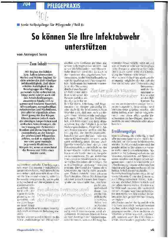 Vorschauseite 1: So können Sie ihre Infektabwehr unterstützen Serie Selbstpflege für Pflegende / Teil 8