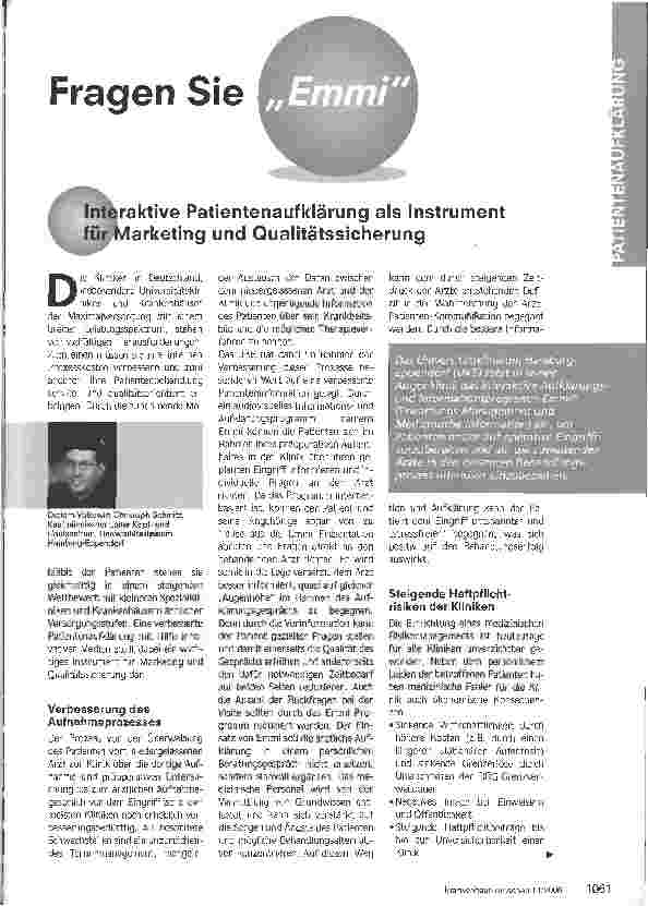 Vorschauseite 1: Fragen Sie Emmi - Interaktive Patientenaufklärung als Instrument für Marketing und Qualitätssicherung