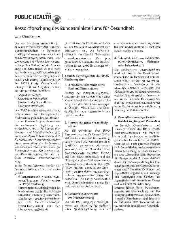 Vorschauseite 1: Ressortforschung des Bundesministeriums für Gesundheit