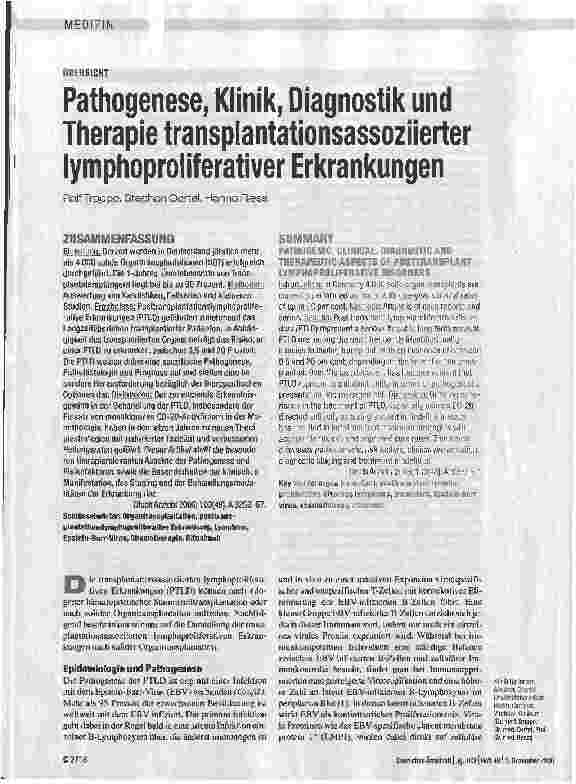 Vorschauseite 1: Pathogenese, Klinik, Diagnostik und Therapie transplantationsassoziierter lymphoproliferativer Erkrankungen