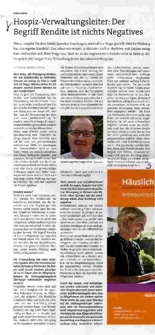Vorschauseite 1: Hospiz-Verwaltungsleiter: Der Begriff Rendite ist nichts Negatives