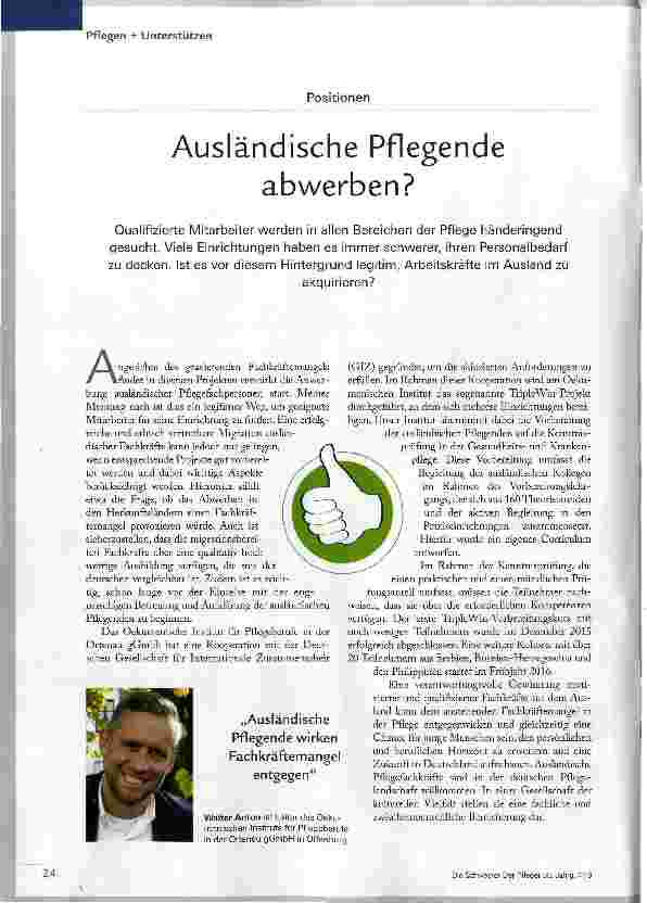 Vorschauseite 1: Ausländische Pflegende abwerben?