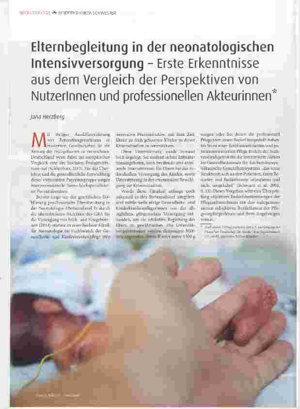 Vorschauseite 1: Elternbegleitung in der neonatologischen Intensivversorgung - Erste Erkenntnisse aus dem Vergleich der Perspektiven von Nutzerinnen und professionellen Akteurinnen