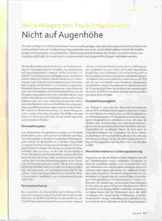 Vorschauseite 1: Verhandlungen zum Psych-Entgeltsystem Nicht auf Augenhöhe