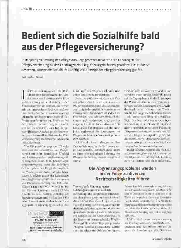 Vorschauseite 1: Bedient sich die Sozialhilfe bald aus der Pfiegeversicherung?
