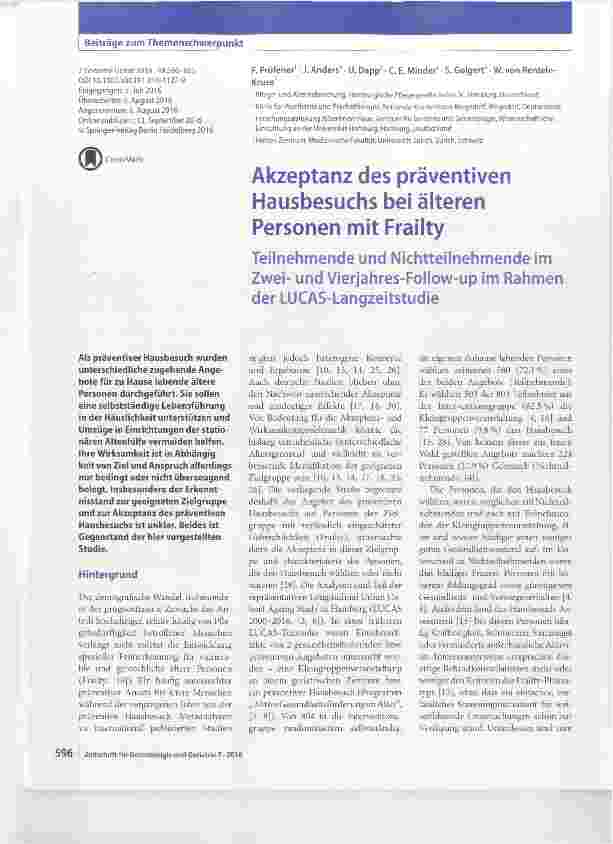 Vorschauseite 1: Akzeptanz des präventiven Hausbesuchs bei älteren Personen mit Frailty