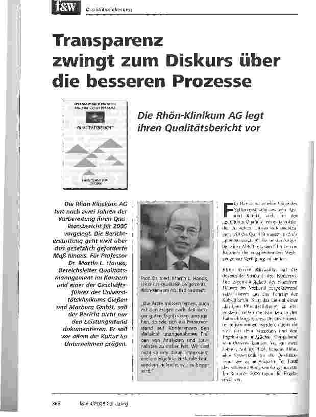 Vorschauseite 1: Transparenz zwingt zum Diskurs überdie besseren Prozesse