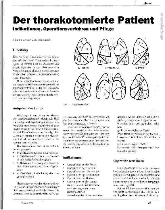 Vorschauseite 1: Der thoraktomierte Patient Indikationen, Operationsverfahren und Pflege