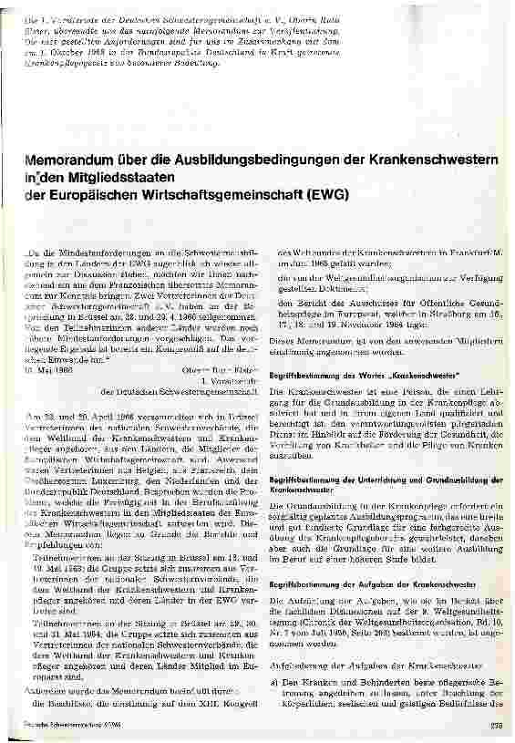 Vorschauseite 1: Memorandum über die Ausbildungsbedingungen der Krankenschwestern in den Mitgliedsstaaten der Europäischen Wirtschaftsgemeinschaft EWG