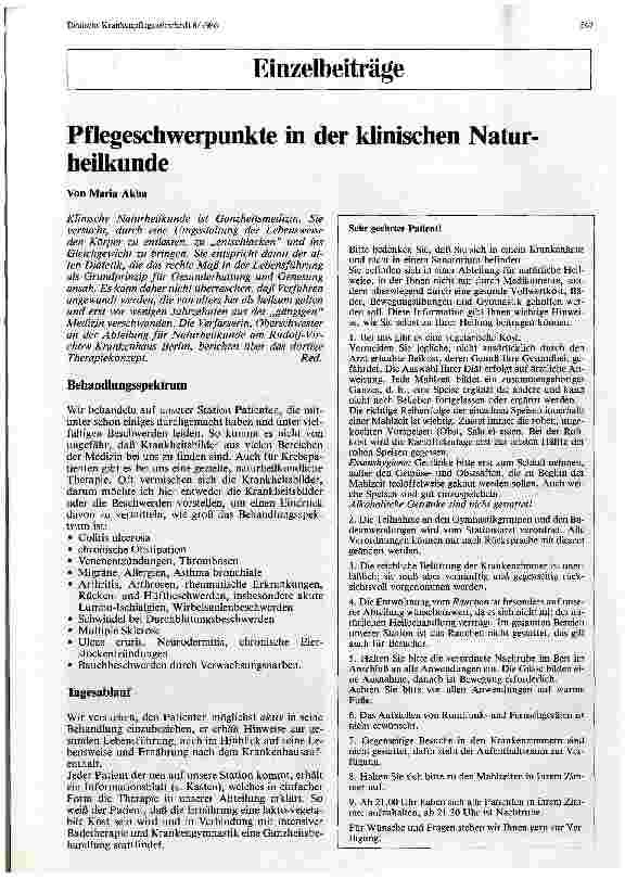 Vorschauseite 1: Pflegeschwerpunkte in der klinischen Naturheilkunde