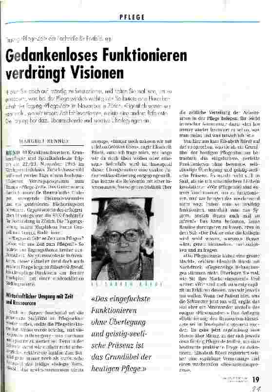 Vorschauseite 1: Gedankenloses Funktionieren verdrängt Visionen Tagung Pflege-Zeit der Fachstelle für Fortbildung