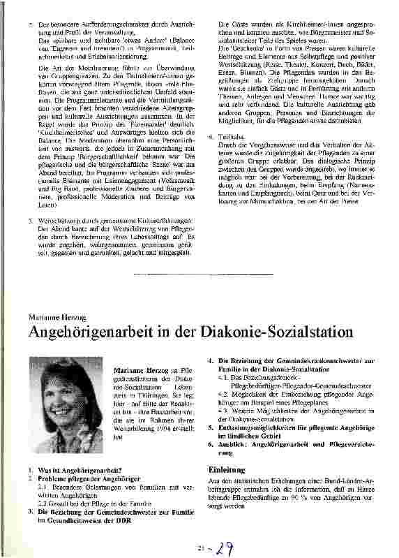 Vorschauseite 1: Angehörigenarbeit in der Diakonie - Sozialstation