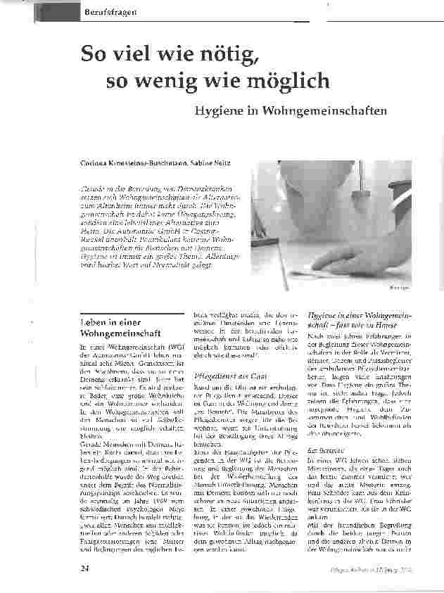 Vorschauseite 1: So viel wie nötig,so wenig wie möglichHygiene in Wohngemeinschaften