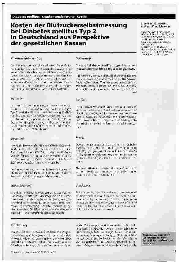 Vorschauseite 1: Kosten der Blutzuckerselbstmessung bei Diabetes mellitus Typ 2 in Deutschland aus Perspektive der gesetzlichen Kassen
