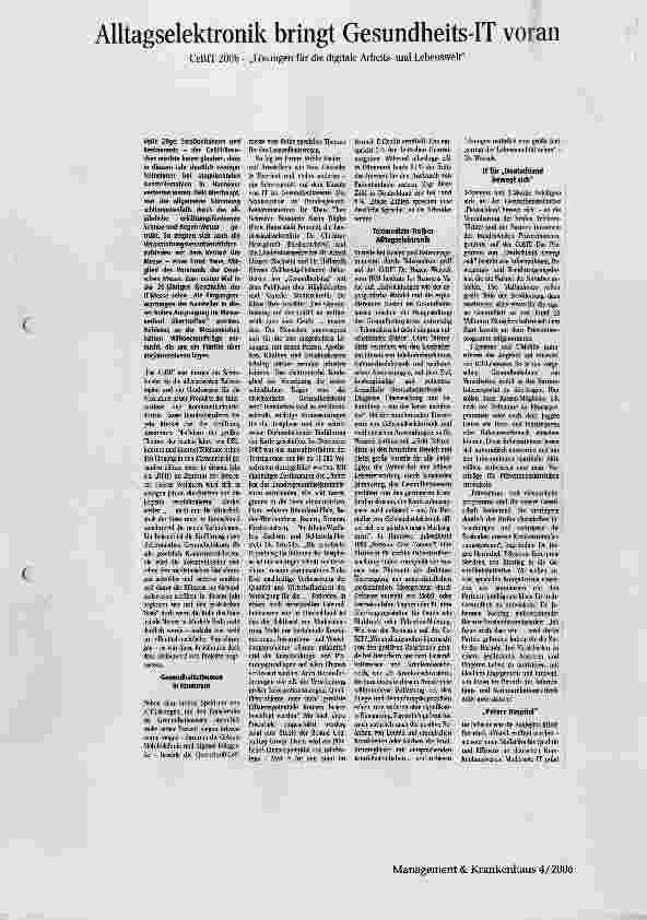 Vorschauseite 1: Alltagselektronik bringt Gesundheits-IT voranCEBIT 2006- Lösungen für die digitale Lebensund Arbeitswelt