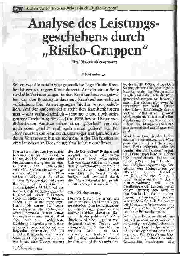 Vorschauseite 1: Analyse des Leistungsgeschehens durch Risiko-Gruppen Ein Diskussionsansatz