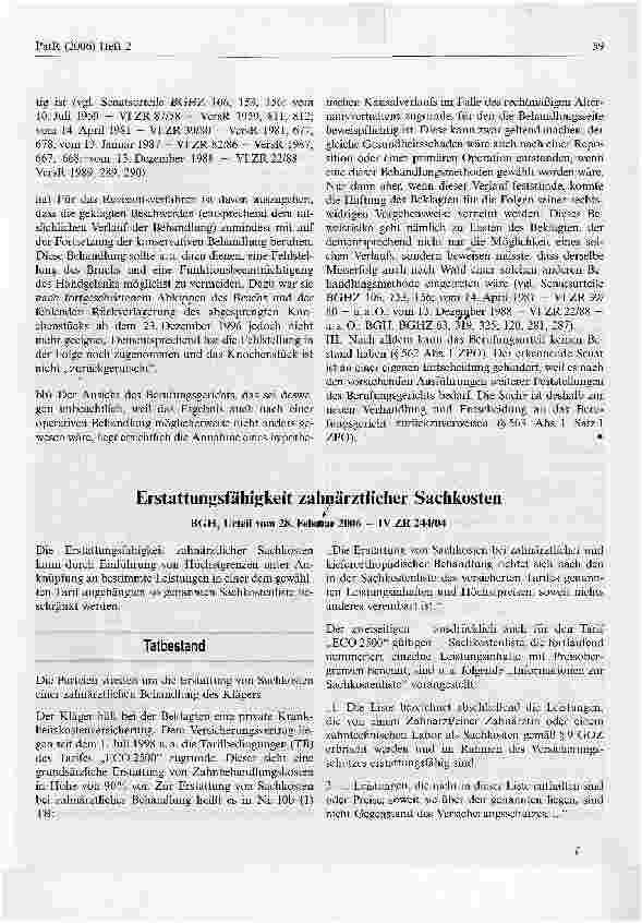 Vorschauseite 1: Erstattungsfähigkeit zahnärztlicher Sachkosten
