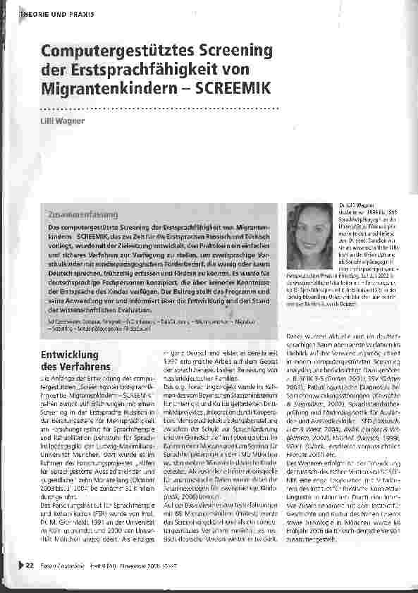 Vorschauseite 1: Computergestütztes Screening der Erstsprachfähigkeit von Migrantenkindern - SCREEMIK