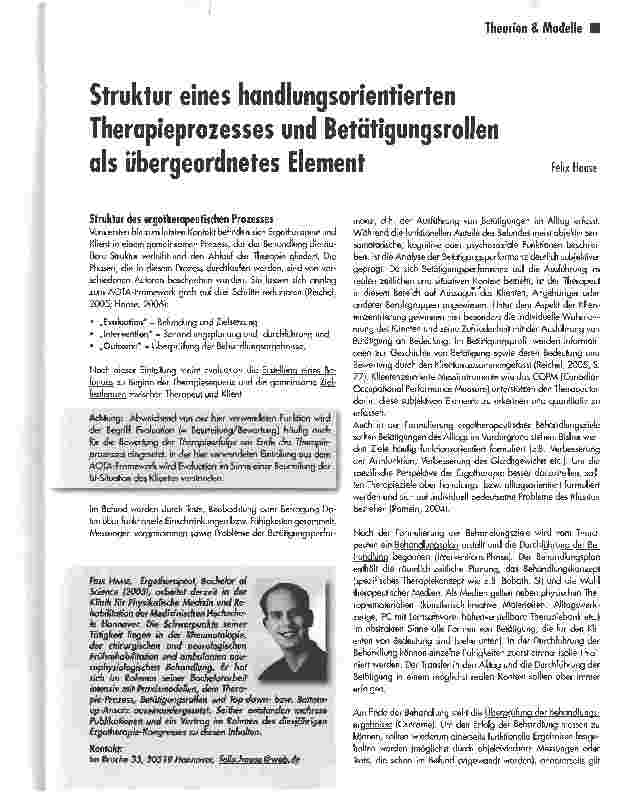 Vorschauseite 1: Struktur eines handlungsorientierten Therapieprozesses und Betätigungsrollen als übergeordnetes Element