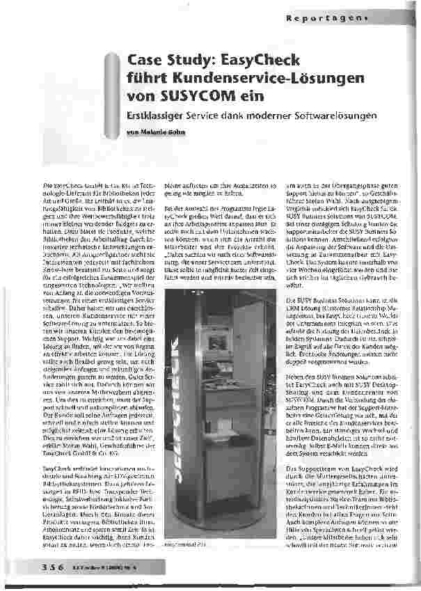 Vorschauseite 1: Case Study: EasyCheck führt Kundenservice-Lösungenvon SUSYCOM ein