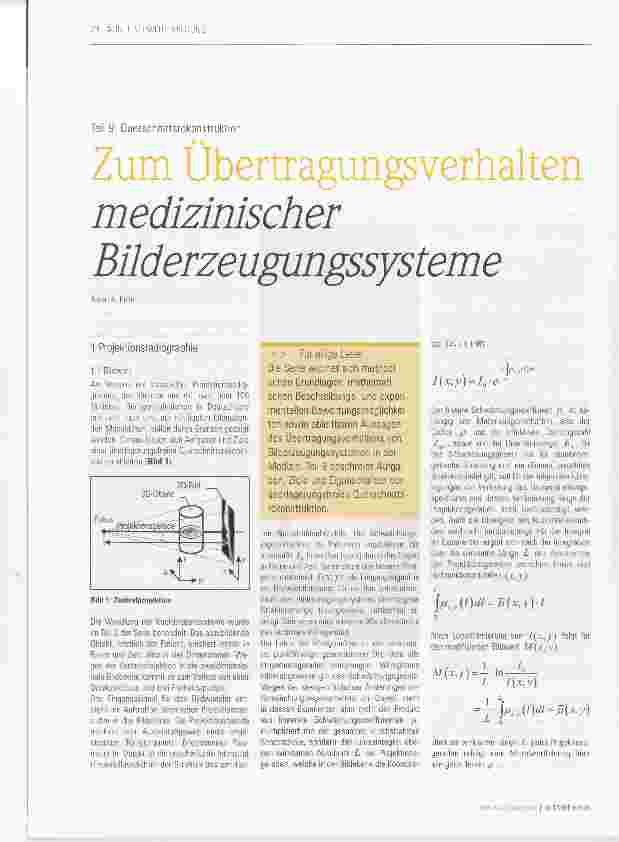 Vorschauseite 1: Zum Ubertragungsverhalten medizinischer Bilderzeugungssysteme